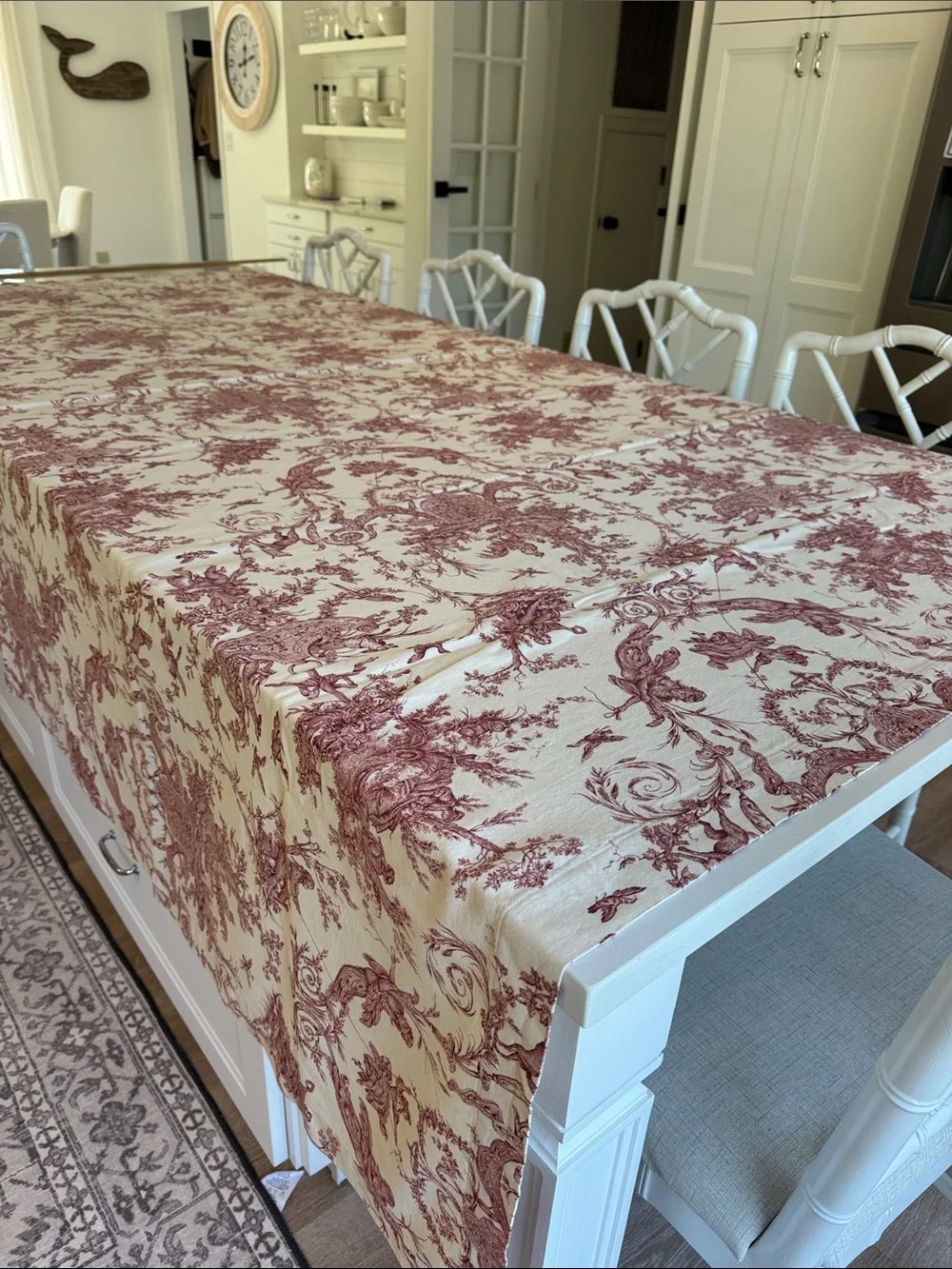 Williams Sonoma Italian Cotton Red Toile Tablecloth Made in Italy Approx 67 x 97